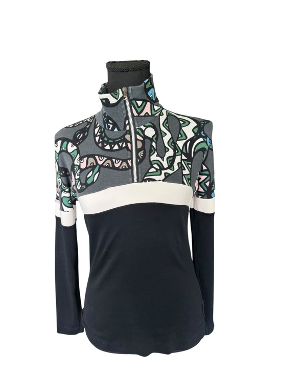 Marc Cain Tops - Marc Cain Sports Abstract Print Quarter Zip Mock Neck Stretch Top Sz M Y63